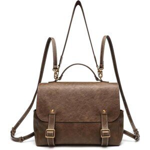 Light Brown PU Leather Backpack Purse for Women, Anti-Theft, Small Travel, Styli